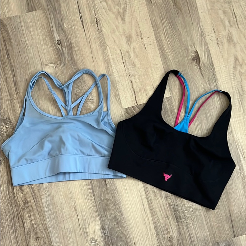 Under Armour Black and Blue Sports Bras with Racerback Design